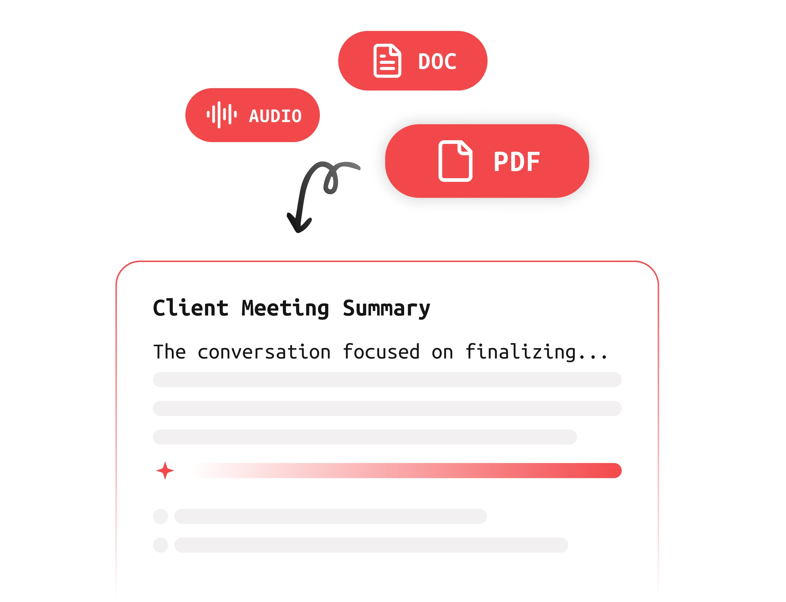 Eskritor converts audio to PDF and DOC for client meeting summaries.